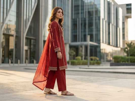 Crimson Elegance — 3-Piece Embroidered Lawn Suit