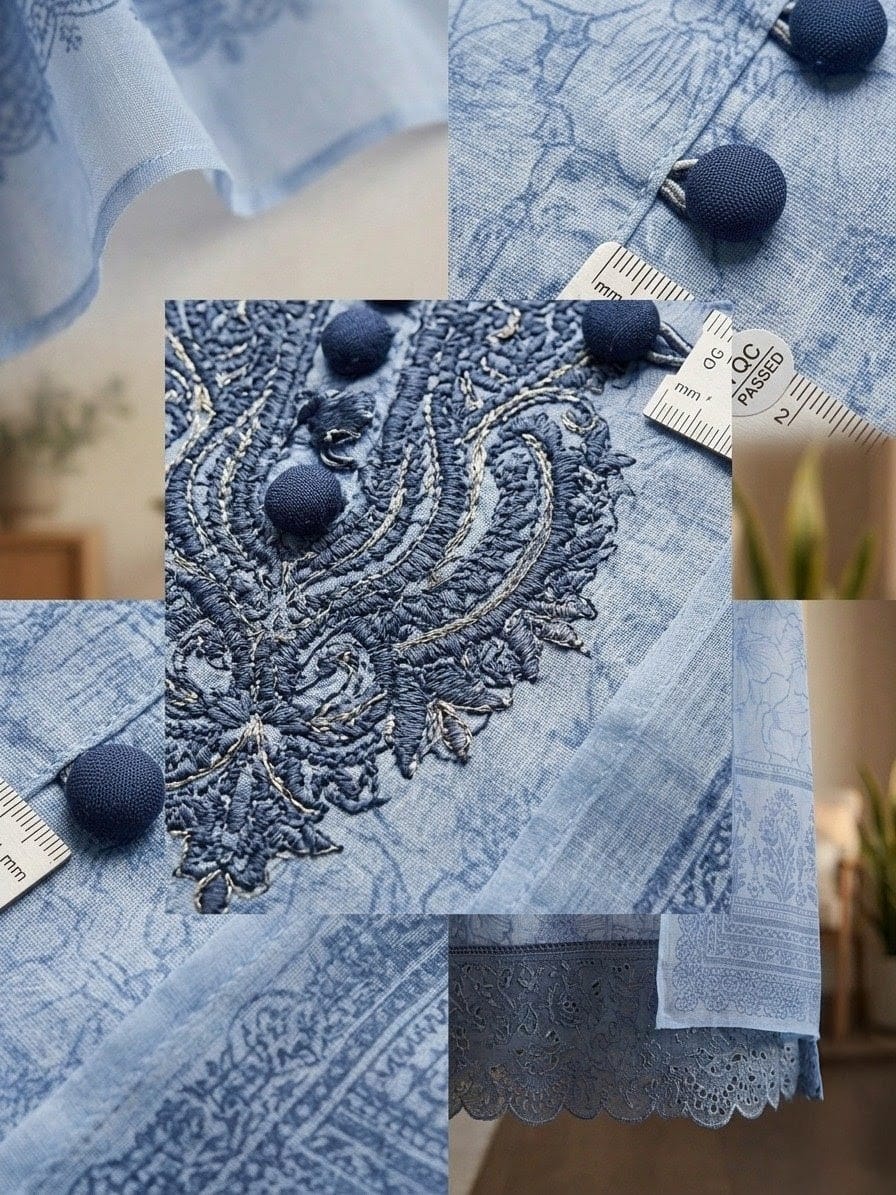 Azure Bloom — 3-Piece Printed & Embroidered Lawn Suit