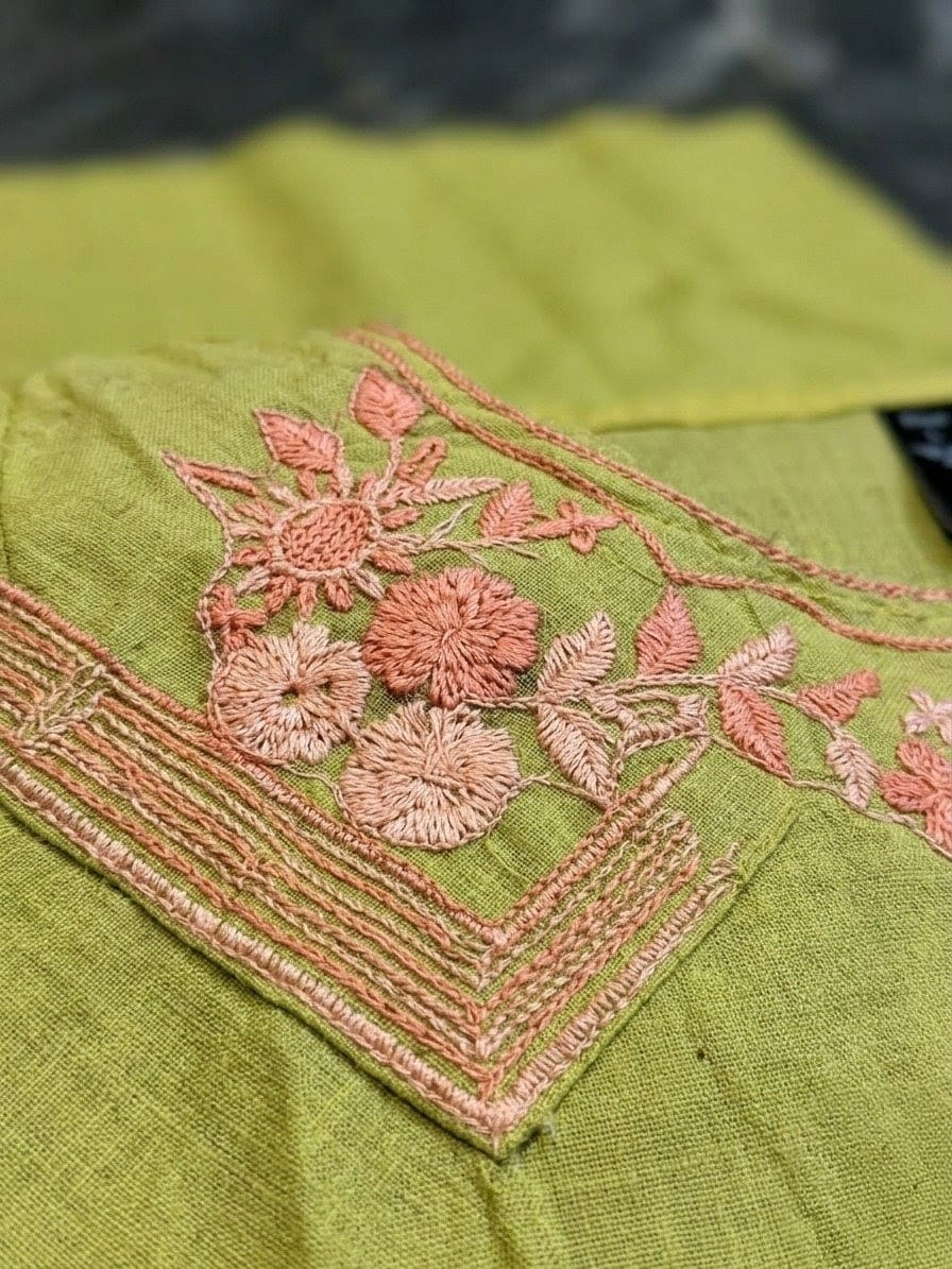 Elegant Olive Green Embroidered 2-Piece Women’s Suit