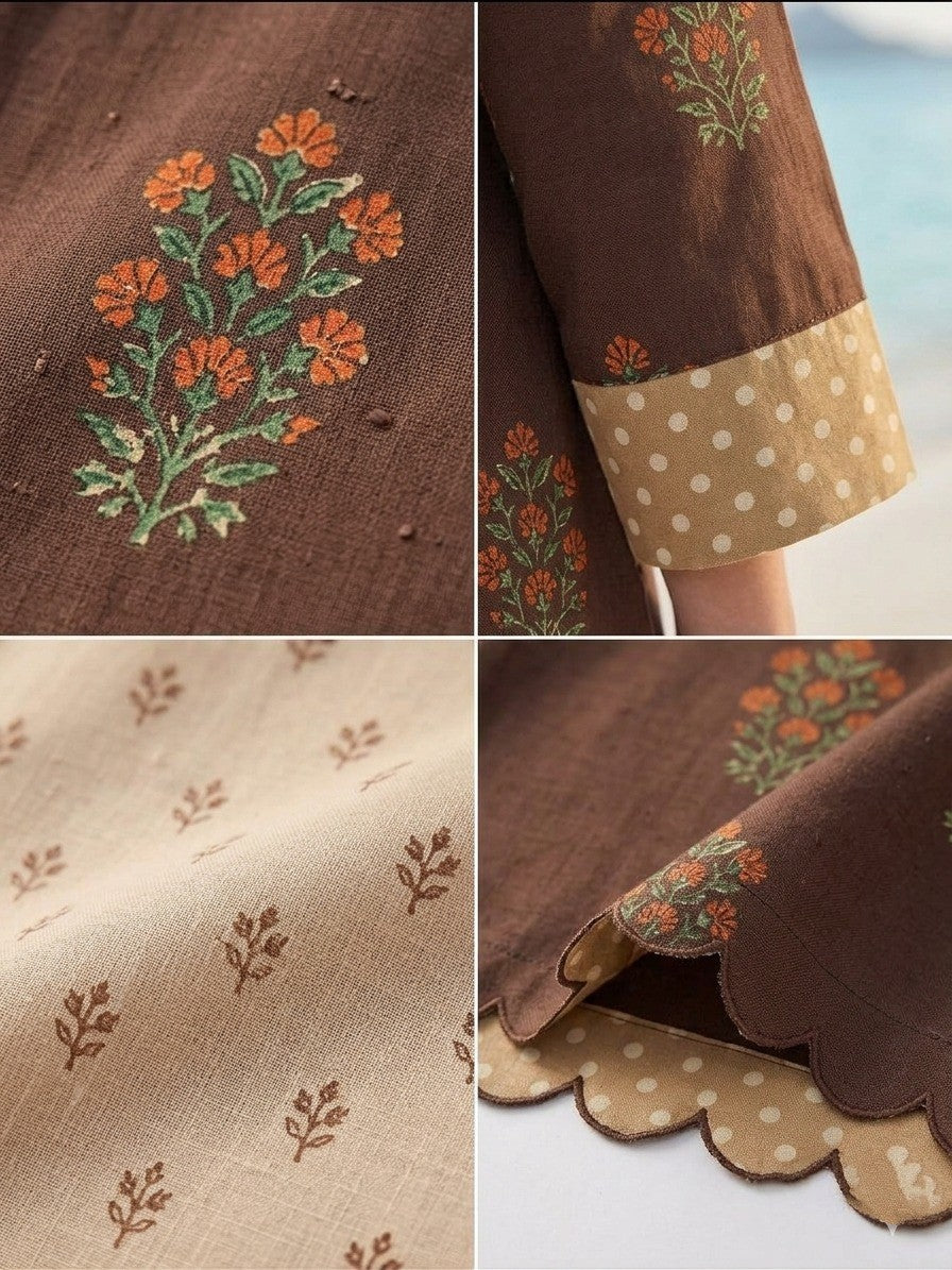 Elegant Brown Printed 2-Piece Women’s Suit