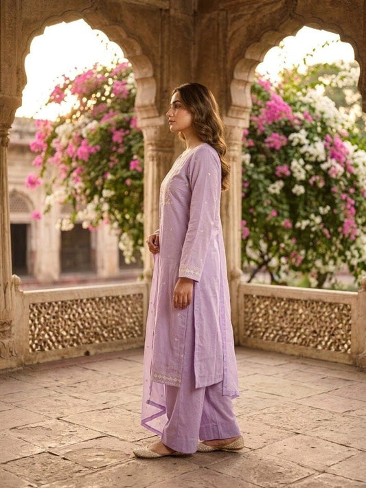 Lavender Elegance Embroidered 3-Piece Lawn Suit for Women