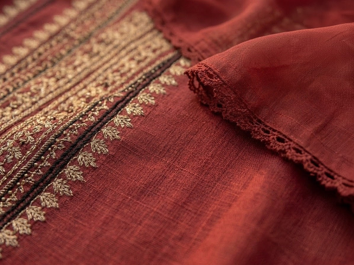 Crimson Elegance — 3-Piece Embroidered Lawn Suit