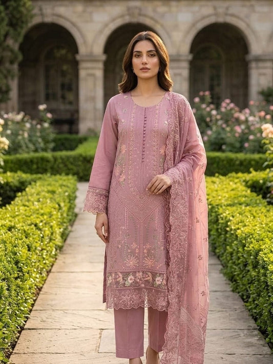 Rose Petal Grace — 3-Piece Embroidered Premium Lawn Suit