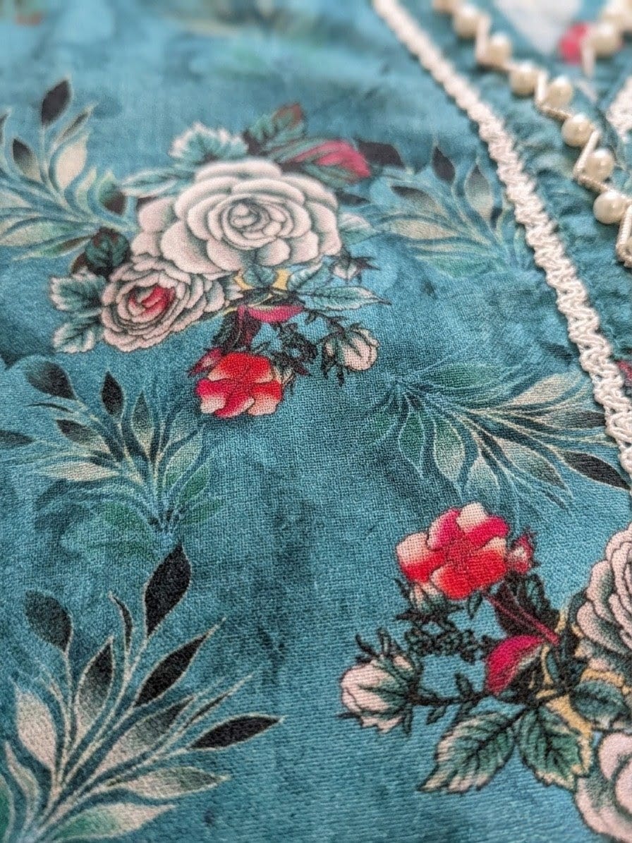 Teal Floral Printed 2-Piece Pret Suit for Women