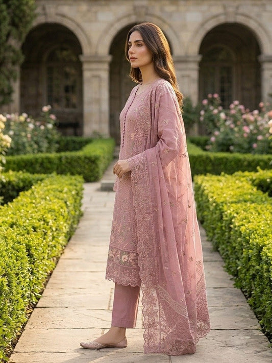 Rose Petal Grace — 3-Piece Embroidered Premium Lawn Suit