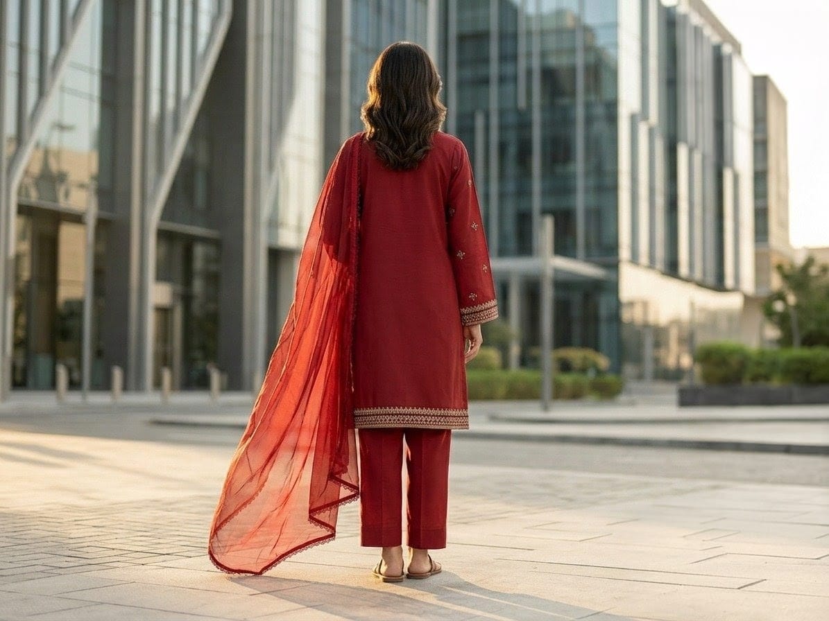 Crimson Elegance — 3-Piece Embroidered Lawn Suit