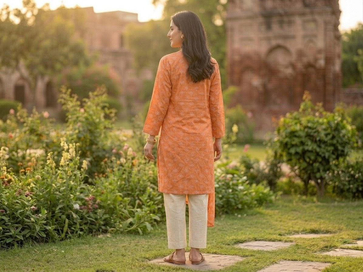 Rust Orange Geometric Print 2-Piece Lawn Suit