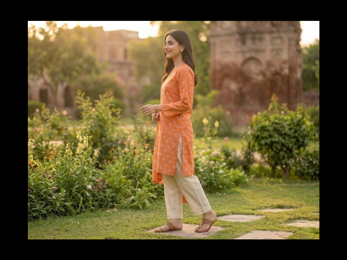 Rust Orange Geometric Print 2-Piece Lawn Suit