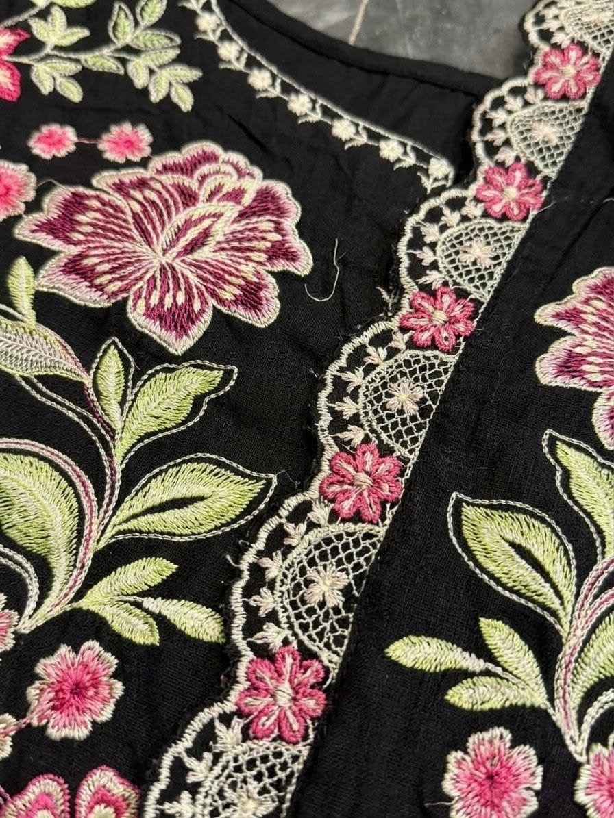 Elegant Black Embroidered 3-Piece Women’s Suit with Dupatta