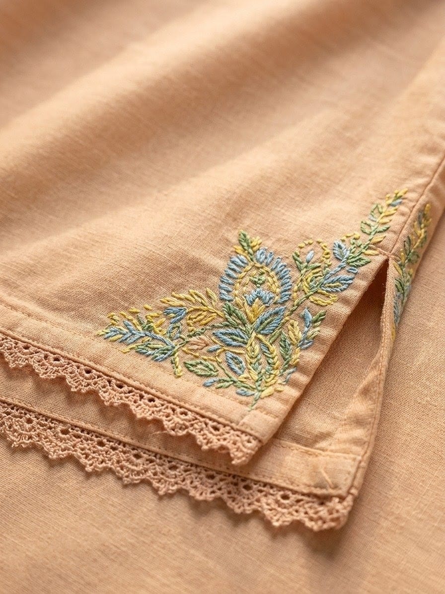 Elegant Peach Embroidered 3-Piece Women’s Suit with Dupatta