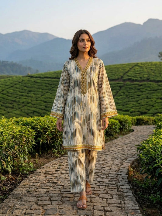 Elegant Beige Striped 2-Piece Women’s Suit