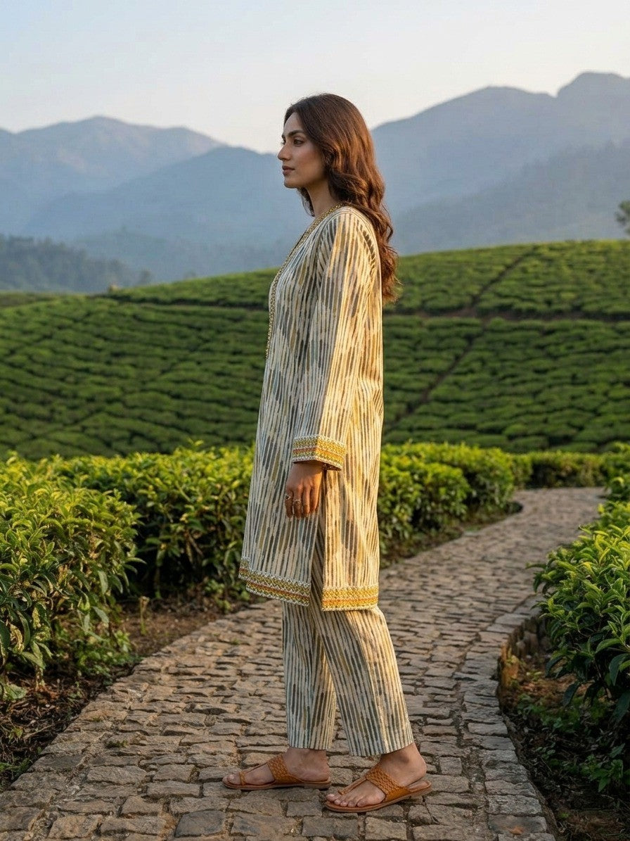 Elegant Beige Striped 2-Piece Women’s Suit