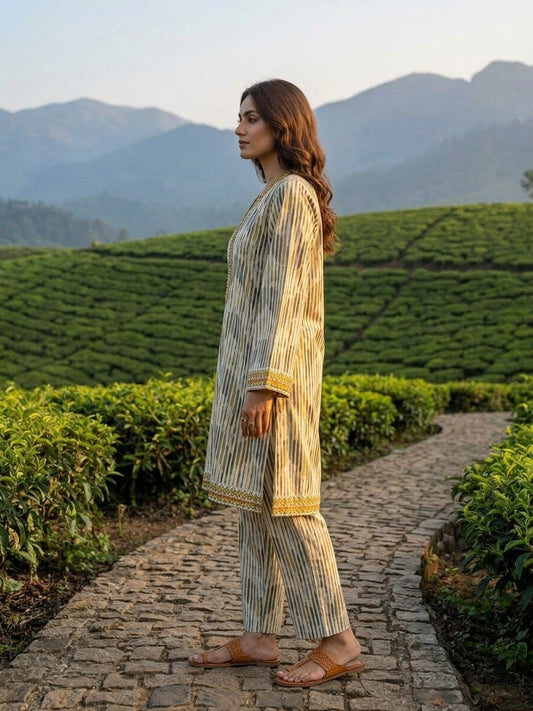 Elegant Beige Striped 2-Piece Women’s Suit