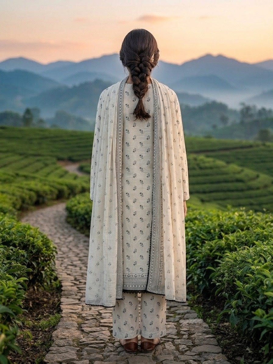 Elegant Ivory Printed 3-Piece Women’s Suit with Dupatta