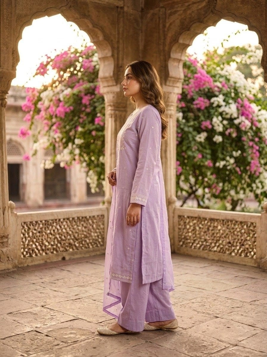 Lavender Elegance Embroidered 3-Piece Lawn Suit for Women
