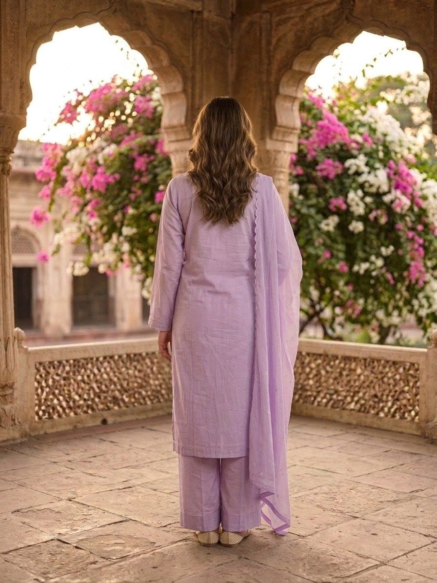 Lavender Elegance Embroidered 3-Piece Lawn Suit for Women
