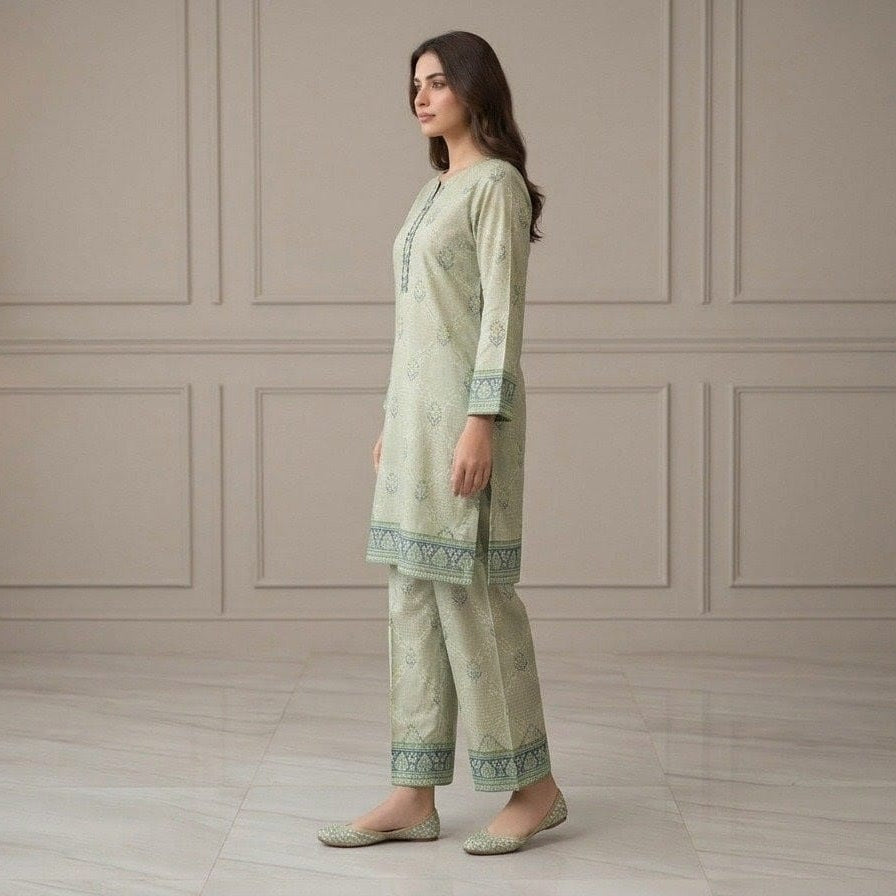 Sage Verdant Printed Co-ord Set (Alternative options: "Classic Sage Geometric Two-Piece Set" or "Minimalist Printed Co-ord Suit")