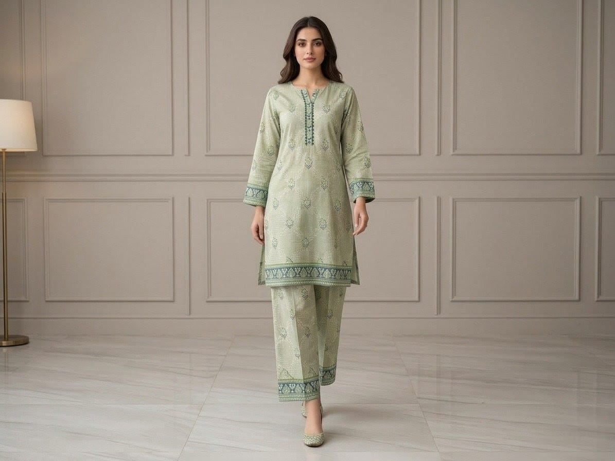 Sage Verdant Printed Co-ord Set (Alternative options: "Classic Sage Geometric Two-Piece Set" or "Minimalist Printed Co-ord Suit")
